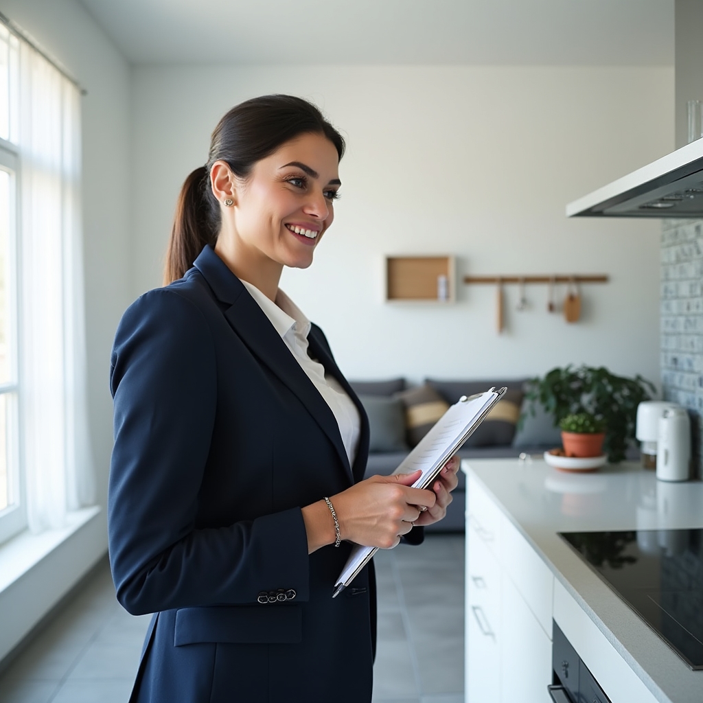 Ingatlankezelő átvizsgálja a frissen takarított lakást